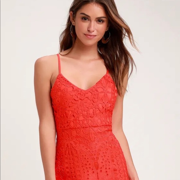 Lulus Red Orange Lace Mini Dress M :) - Picture 2 of 4
